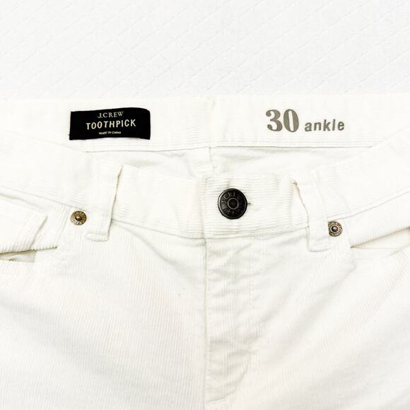J. Crew Toothpick White Corduroy Style Denim Jeans Size 30 Ankle - Picture 6 of 8